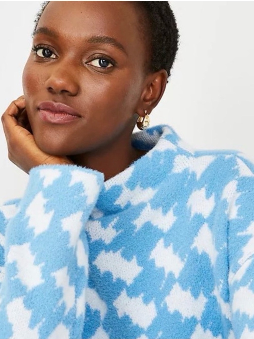 Divine Ann Taylor 🌤️ Blue & White Houndstooth Crewneck Sweater